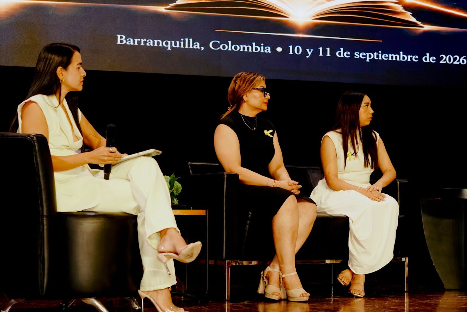 Panelistas conversando en tarima frente al telón del II Congreso Iberoamericano de Suicidología.